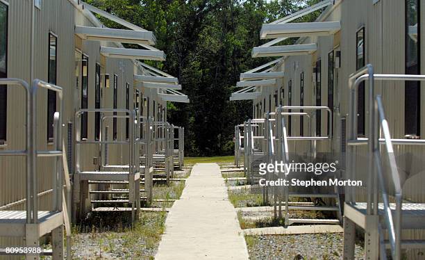 Modular barracks units used by the U.S. Army 3rd Infantry Division are shown during a tour May 1, 2008 in Fort Stewart, Georgia. The temporary...
