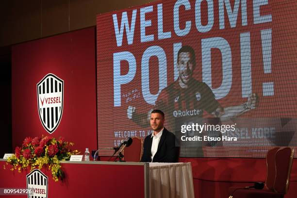 Vissel Kobe new player Lukas Podolski attends a press conference on July 6, 2017 in Kobe, Hyogo, Japan.