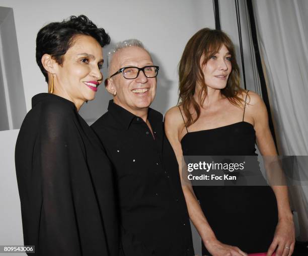 Farida Khelfa;, ean Paul Gaultier and Carla Bruni-Sarkozy attend the Jean Paul Gaultier Haute Couture Fall/Winter 2017-2018 show as part of Haute...