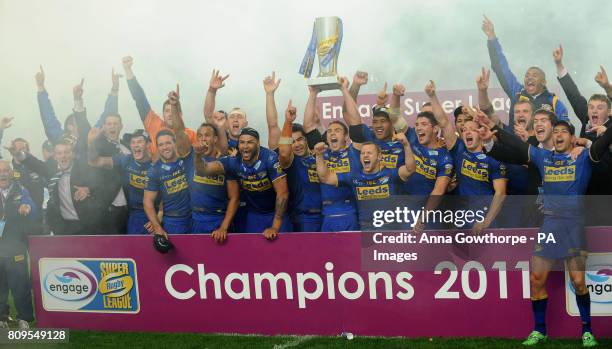 Leeds Rhinos celebrate winning during the Engage Super League Grand Final at Old Trafford, Manchester.