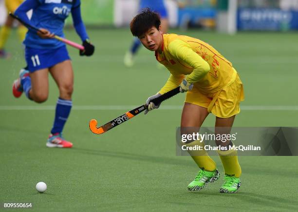 Qian Yu of China during the Fintro Hockey World League Semi-Final tournament on July 1, 2017 in Brussels, Belgium.