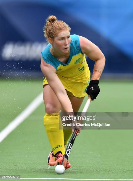 Georgia Nanscawen of Australia during the Fintro Hockey World League Semi-Final tournament on June 24, 2017 in Brussels, Belgium.