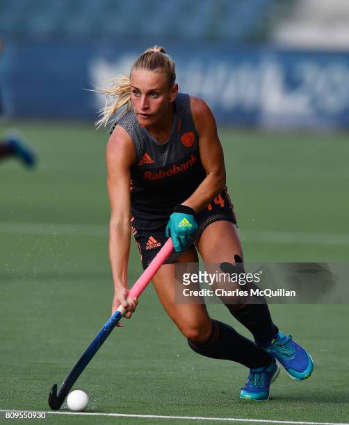 Charlotte Vega of the Netherlands during the Fintro Hockey World League Semi-Final tournament on July 2, 2017 in Brussels, Belgium.