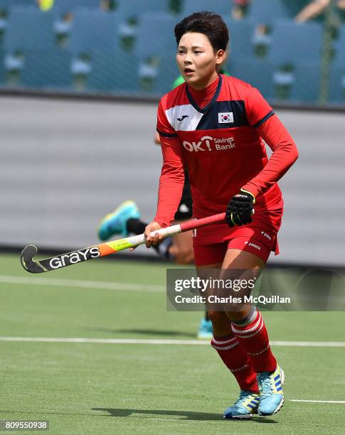 Eeseul Baek of Korea during the Fintro Hockey World League Semi-Final tournament on June 27, 2017 in Brussels, Belgium.