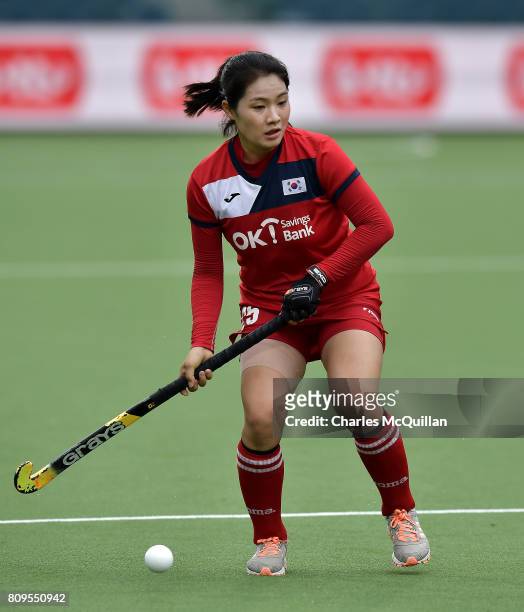 Hyejeong Shin of Korea during the Fintro Hockey World League Semi-Final tournament on June 27, 2017 in Brussels, Belgium.