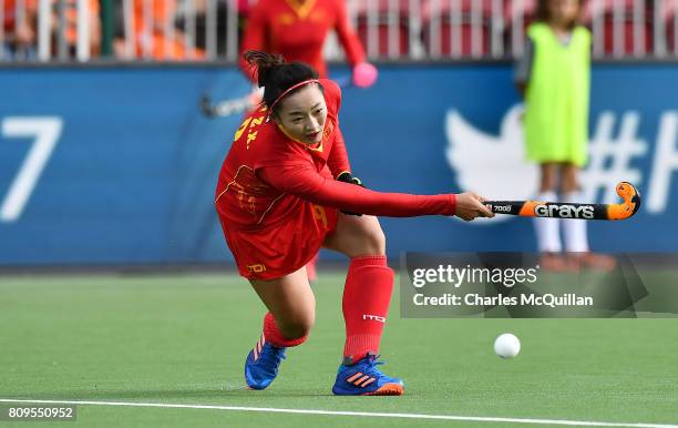 Zixia Ou of China during the Fintro Hockey World League Semi-Final tournament on July 2, 2017 in Brussels, Belgium.