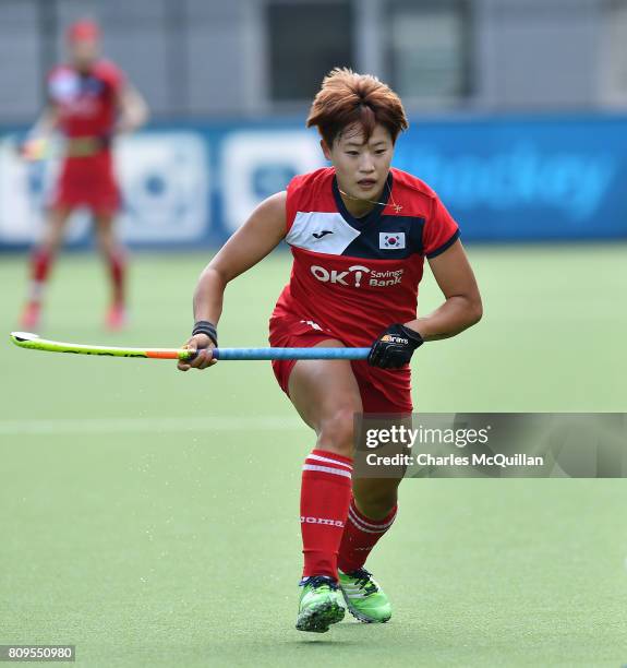 Hyejin Cho of Korea during the Fintro Hockey World League Semi-Final tournament on July 2, 2017 in Brussels, Belgium.