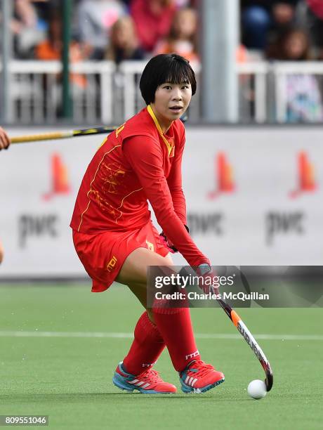 Jinrong Zhang of China during the Fintro Hockey World League Semi-Final tournament on July 2, 2017 in Brussels, Belgium.