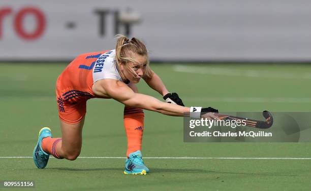 Ireen van den Assem of the Netherlands during the Fintro Hockey World League Semi-Final tournament on June 27, 2017 in Brussels, Belgium.