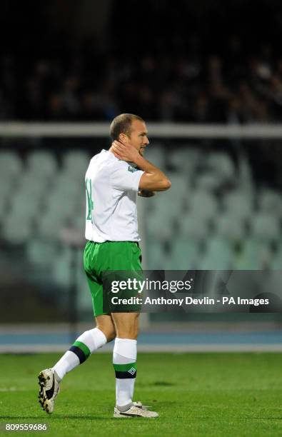 Northern Ireland's Warren James Feeney reacts after missing a shot on goal during UEFA Euro 2012 Qualifying match at the Stadio Adriatico, Pescara,...