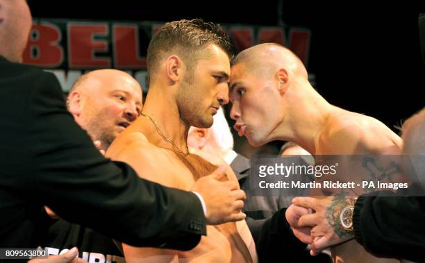 Tony Bellew and Nathan Cleverly go head to head during the weigh-in at the Contemporary Urban Centre, Liverpool.