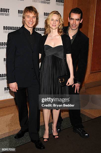 Actors Ben Daniels and Laura Linney and director Rufus Norris arrive at the after party at the opening night of "Les Liaisons Dangereuses" at the...