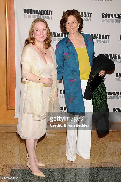 Actors Kristine Nielsen and Sigourney Weaver arrive at the after party at the opening night of "Les Liaisons Dangereuses" at the Roundabout Theatre...