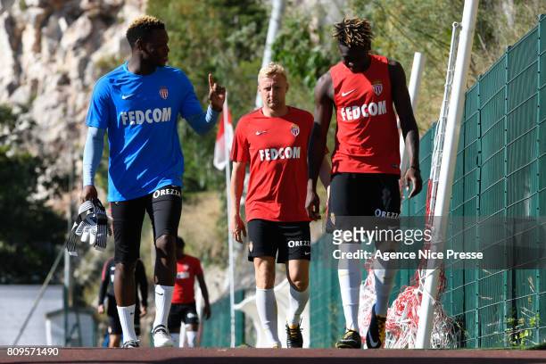 Loic Badiashile and Kamil Glik of Monaco during the training session of AS Monaco on July 5, 2017 in Monaco, Monaco.