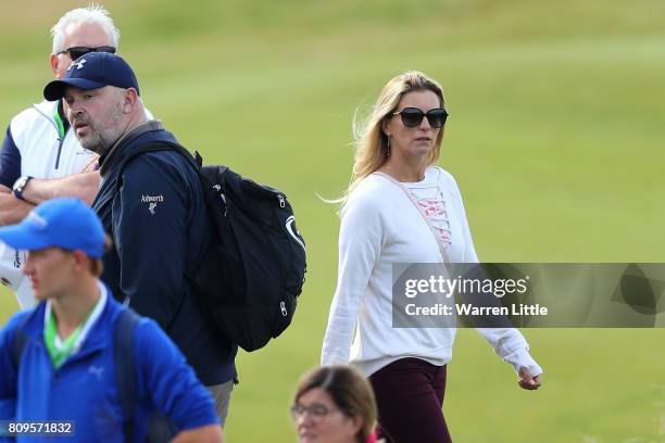 Justin Rose of England's wife Kate looks on during day one of the Dubai Duty Free Irish Open at Portstewart Golf Club on July 6, 2017 in Londonderry,...