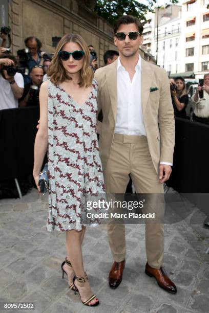 Olivia Palermo and Johannes Huebl attend the Valentino Haute Couture Fall/Winter 2017-2018 show as part of Paris Fashion Week on July 5, 2017 in...