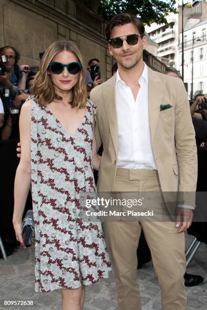 Olivia Palermo and Johannes Huebl attend the Valentino Haute Couture Fall/Winter 2017-2018 show as part of Paris Fashion Week on July 5, 2017 in...