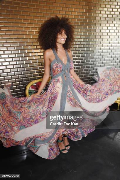 Tina Kunakey attends the Jean Paul Gaultier Haute Couture Fall/Winter 2017-2018 show as part of Haute Couture Paris Fashion Week on July 5, 2017 in...