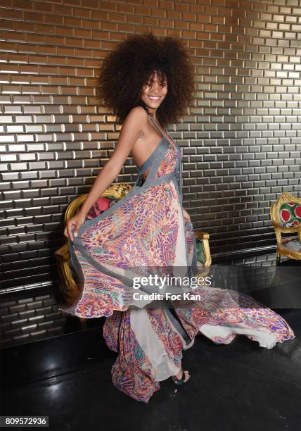 Tina Kunakey attends the Jean Paul Gaultier Haute Couture Fall/Winter 2017-2018 show as part of Haute Couture Paris Fashion Week on July 5, 2017 in...