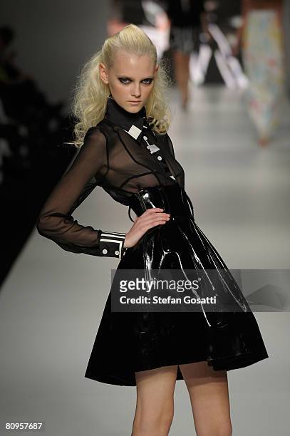 Model showcases an outift by designer Michael Lo Sordo as part of the New Generation catwalk show during the fifth day of the Rosemount Australian...