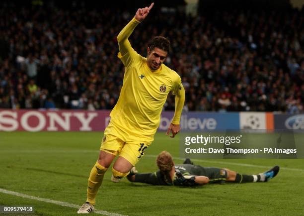 Villareal's Cani celebrates scoring his sides first goal of the game during the UEFA Champions League match at the Etihad Stadium, Manchester.
