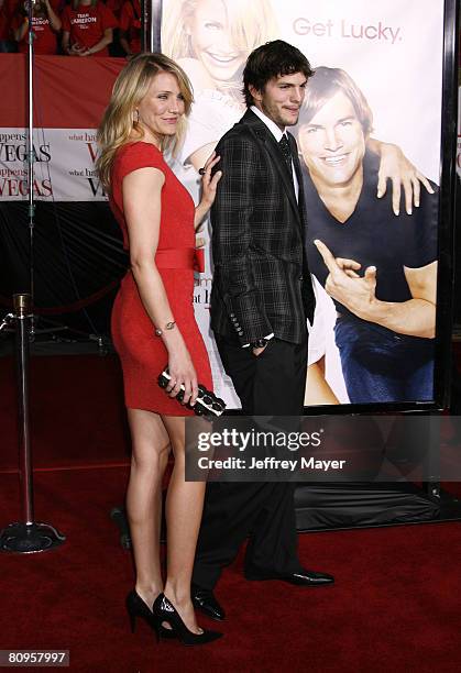 Actress Cameron Diaz and Actor Ashton Kutcher arrive at the Premiere Of Fox's "What Happens In Vegas" on May 1, 2008 at the Mann Village Theatre in...