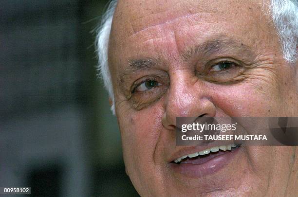 Former Chief Minister of Jammu and Kashmir Farooq Abdullah addresses a press confrence in Srinagar on May 2, 2008. Farooq who joined his son Omar at...