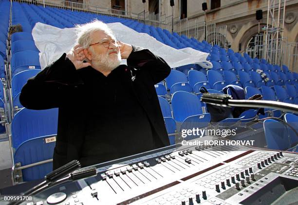 French composer Pierre Henry gestures, 11 July 2007 at the Saint-Joseph school in Avignon southern France, during the 61st edition of the Avignon...