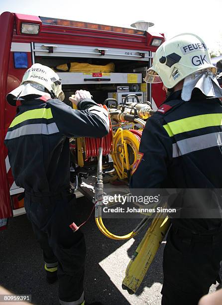 Members of the firebrigade arrive at the backside of the house, where a father imprisoned his daughter for 24 years and had seven children with her,...