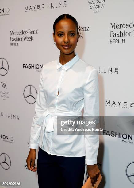 Sara Nuru attends the 'Designer for Tomorrow' show during the Mercedes-Benz Fashion Week Berlin Spring/Summer 2018 at Kaufhaus Jandorf on July 6,...