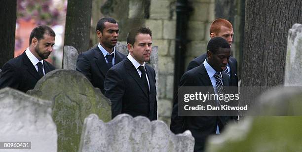 Chelsea player Ashley Cole attends the funeral of team mate Frank Lampards mother Pat at St Margaret's church in Barking on May 2, 2008 in London,...