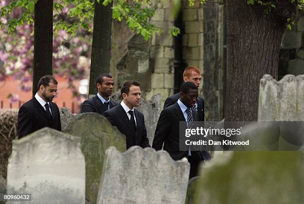 Chelsea player Ashley Cole attends the funeral of team mate Frank Lampards mother Pat at St Margaret's church in Barking on May 2, 2008 in London,...