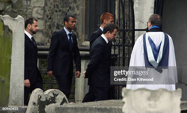 Chelsea player Ashley Cole attends the funeral of team mate Frank Lampards mother Pat at St Margaret's church in Barking on May 2, 2008 in London,...