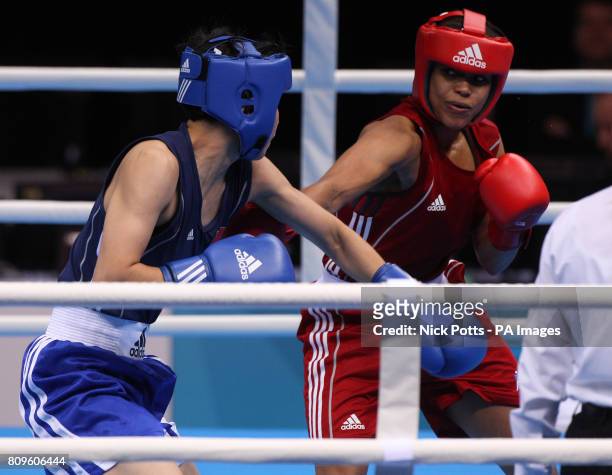 Great Britains Natasha Jonas in action against USAs Franchon Crews during the Women Light final during the Boxing International Invitational at the...