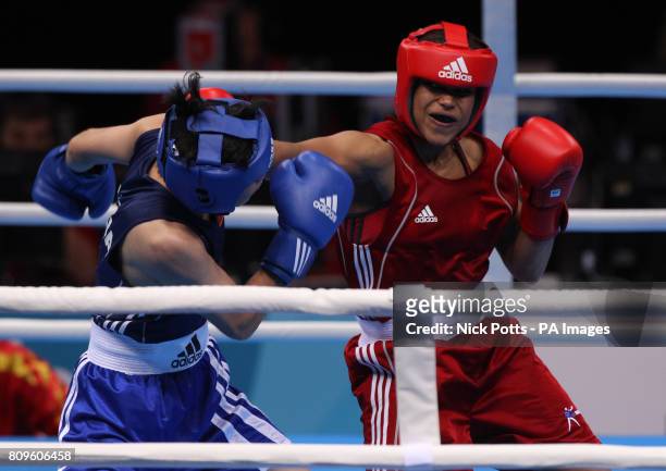 Great Britains Natasha Jonas in action against USAs Franchon Crews during the Women Light final during the Boxing International Invitational at the...