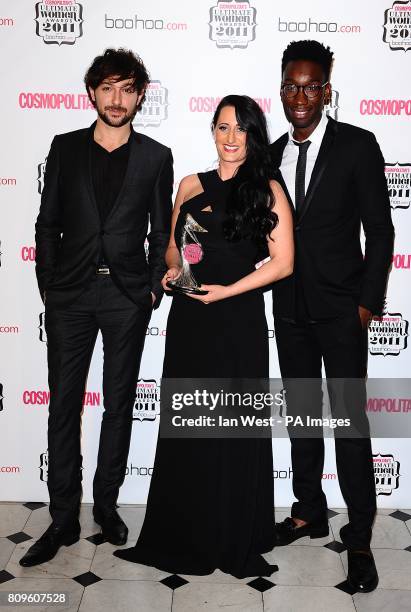 Lauren Socha with Alex Zane and Nathan Stewart-Jarrett in the press room at the Cosmopolitan Ultimate Women Awards at Banqueting House, Whitehall,...