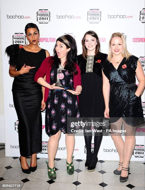 Zawe Ashton, Charlotte Ritchie and Kimberley Nixon with 'Ultimate Writer' winner Caitlin Moran , in the press room at the Cosmopolitan Ultimate Women...