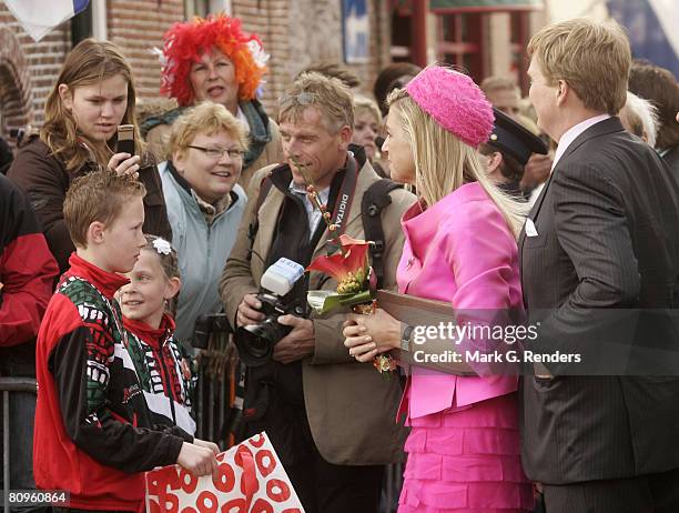 Princess Maxima and Prince Alexander from the Dutch Royal Family greet the crowd on Queensday, April 30, 2008 in Makkum, The Netherlands.