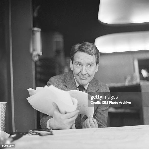 American actor Burgess Meredith during the filming of 'The DuPont Show of the Month' television movie of William Saroyan's 'The Human Comedy,' March...