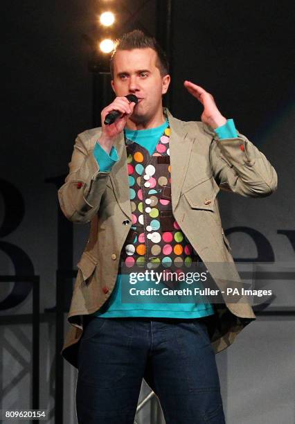 Phil Gallagher, children's television personality 'Mister Maker' performs before the switch on of the christmas lights at the Bluewater shopping...