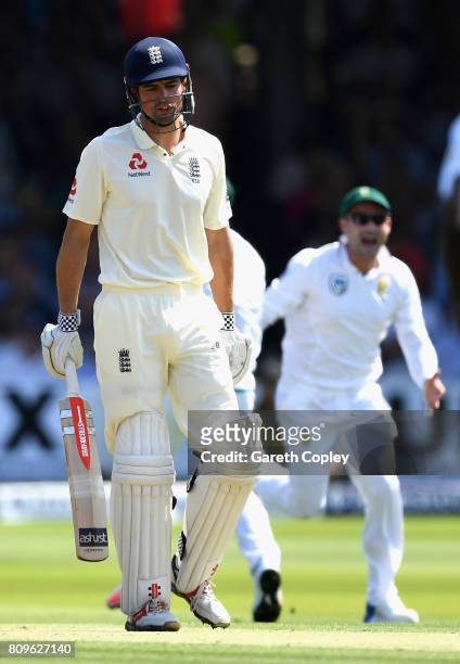 Alister Cook of England looks dejected after he is dismissed by Vernon Philander of South Africa during day one of the 1st Investec Test match...