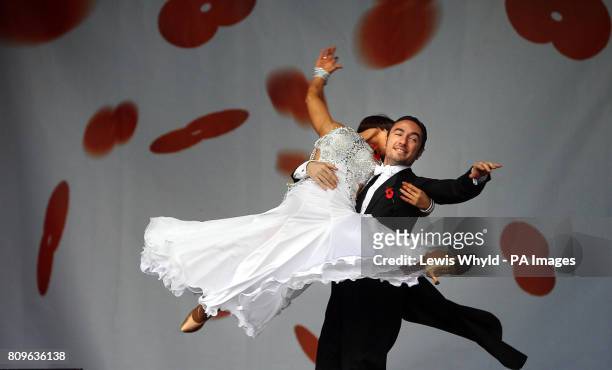 Vincent Simone and Flavia Cacace dance in Trafalgar Square during the Silence in the Square event ahead of the two minutes silence, to mark Armistice...