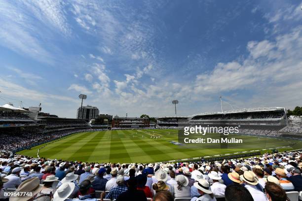 General view of play as England bat during day one of the 1st Investec Test Match between England and South Africa at Lord's Cricket Ground on July...