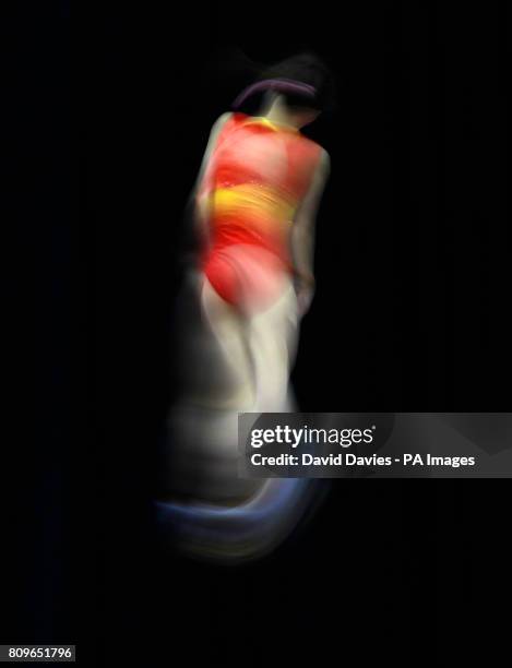 China's Shanshan Huang during the Trampoline and Tumbling World Championships at the National Indoor Arena, Birmingham.