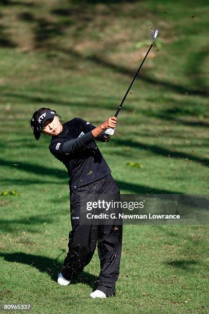 Mi Hyun Kim hits a shot on the 3rd hole during the second round of the SemGroup Championship presented by John Q. Hammons on May 2, 2008 at Cedar...