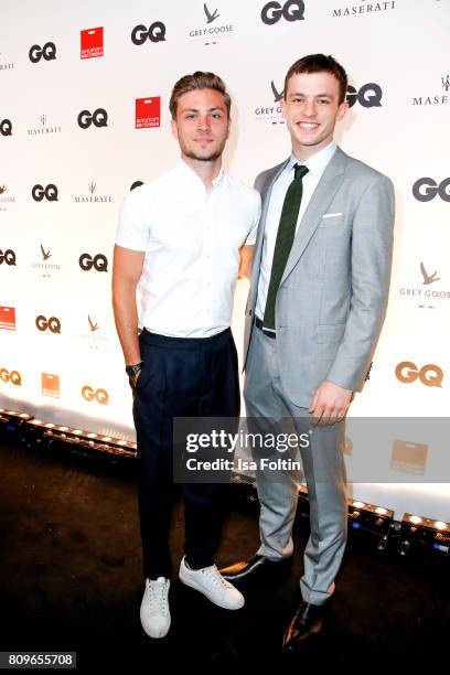 Jannik Schuemann and Jannis Niewoehner attend the GQ Mension Style Party 2017 at Austernbank on July 5, 2017 in Berlin, Germany.
