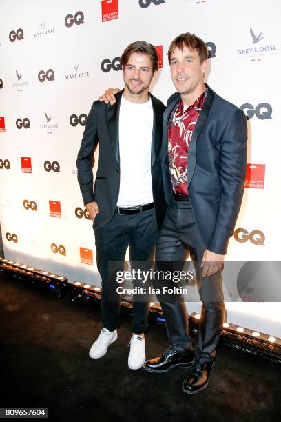 Florian Molzahn and Tobias Frericks attend the GQ Mension Style Party 2017 at Austernbank on July 5, 2017 in Berlin, Germany.