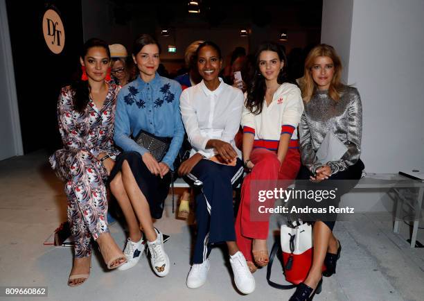 Nilam Farooq, Susan Hoecke, Sara Nuru, Ruby O. Fee and Marie Nasemann attend the 'Designer for Tomorrow' show during the Mercedes-Benz Fashion Week...