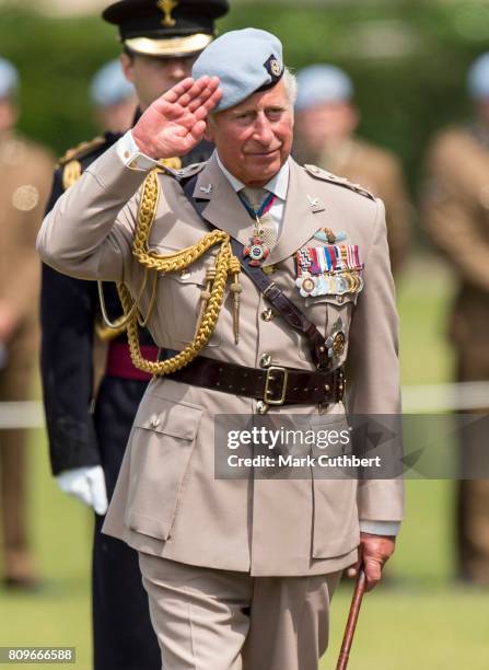 Prince Charles, Prince of Wales celebrates the Army Air Corps' 60th Anniversary and attends a consecration service for the Corps' new Guidon at...