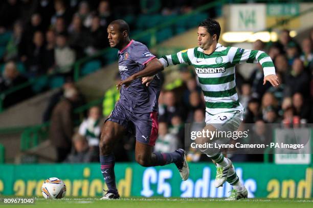 Stade Rennes' Kevin Theophile-Catherine and Celtic's Beram Kayal in action